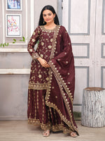PresentingNew Designer Embroidered Chinon Sharara Suit With Sequence Embroidered Work
