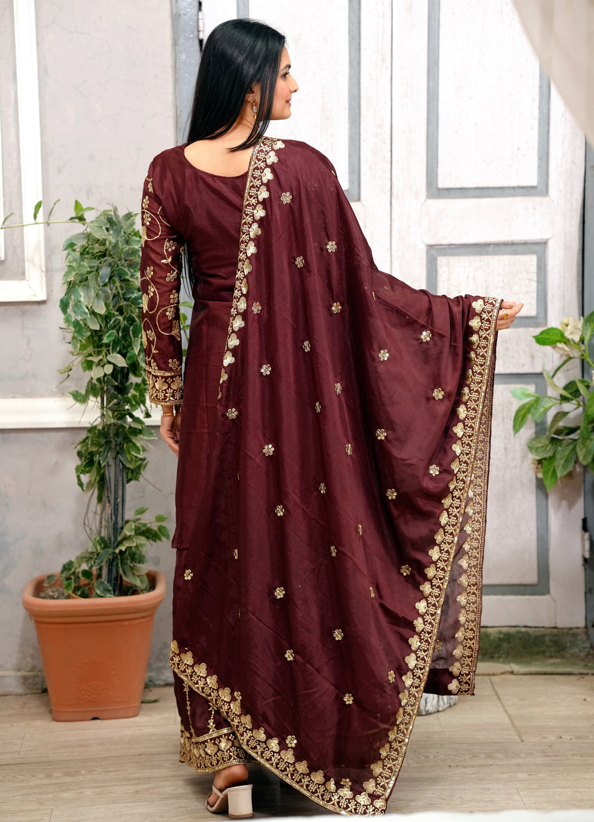 PresentingNew Designer Embroidered Chinon Sharara Suit With Sequence Embroidered Work
