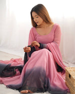 DESINGER HOUSE PRESENTS PINK+BLACK SHADOW PADDING ANARKALI GOWN PAIR