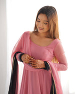 DESINGER HOUSE PRESENTS PINK+BLACK SHADOW PADDING ANARKALI GOWN PAIR