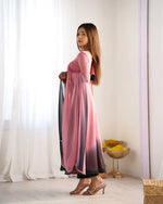 DESINGER HOUSE PRESENTS PINK+BLACK SHADOW PADDING ANARKALI GOWN PAIR
