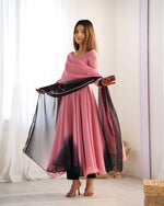 DESINGER HOUSE PRESENTS PINK+BLACK SHADOW PADDING ANARKALI GOWN PAIR