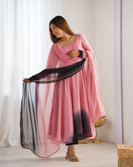 DESINGER HOUSE PRESENTS PINK+BLACK SHADOW PADDING ANARKALI GOWN PAIR
