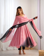 DESINGER HOUSE PRESENTS PINK+BLACK SHADOW PADDING ANARKALI GOWN PAIR